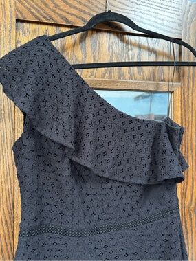 Banana Republic Black One-Shoulder Eyelet Ruffle Dress NWOT